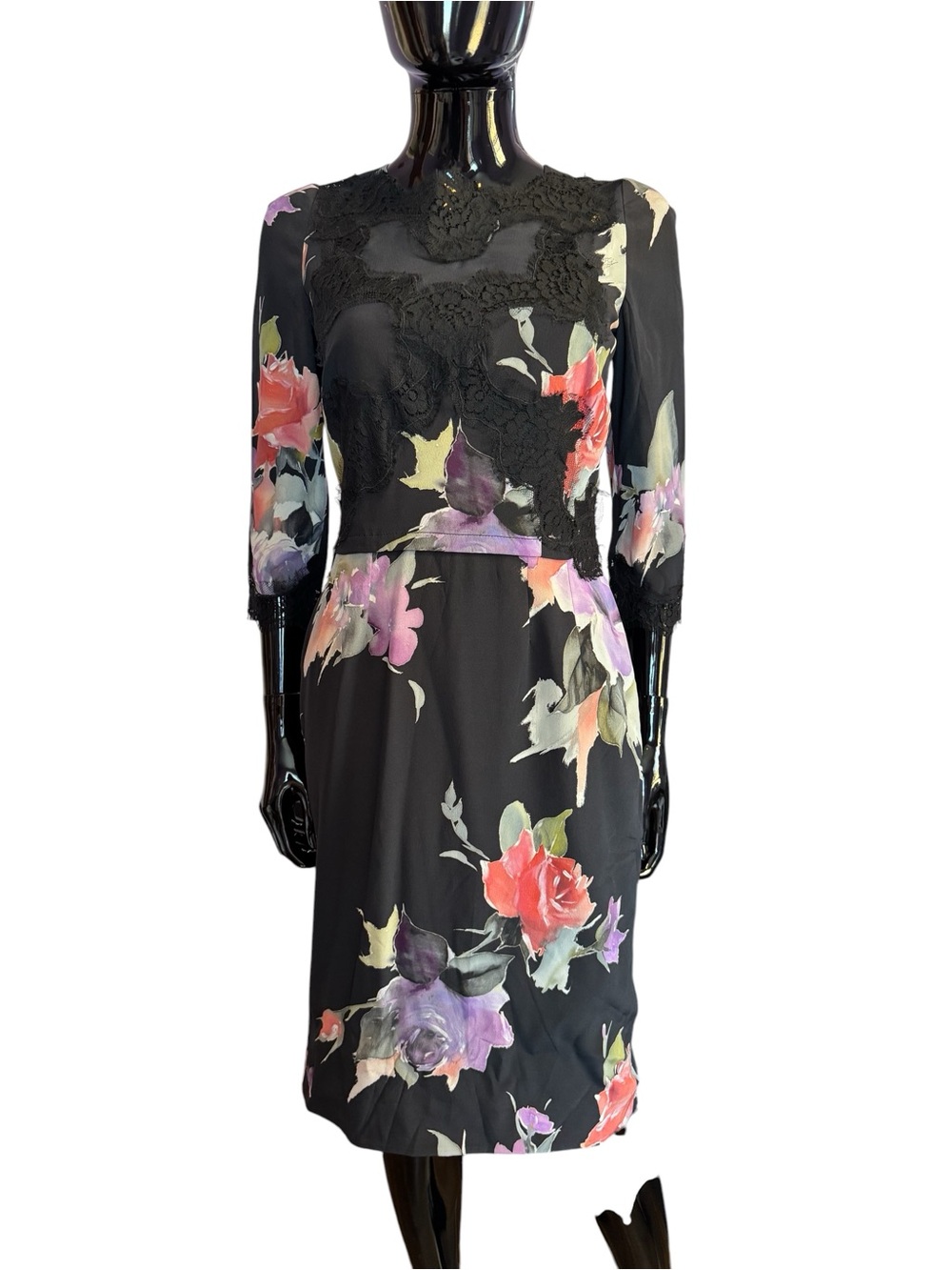 Dolce&Gabbana Floral Lace-Detail Black Midi Dress